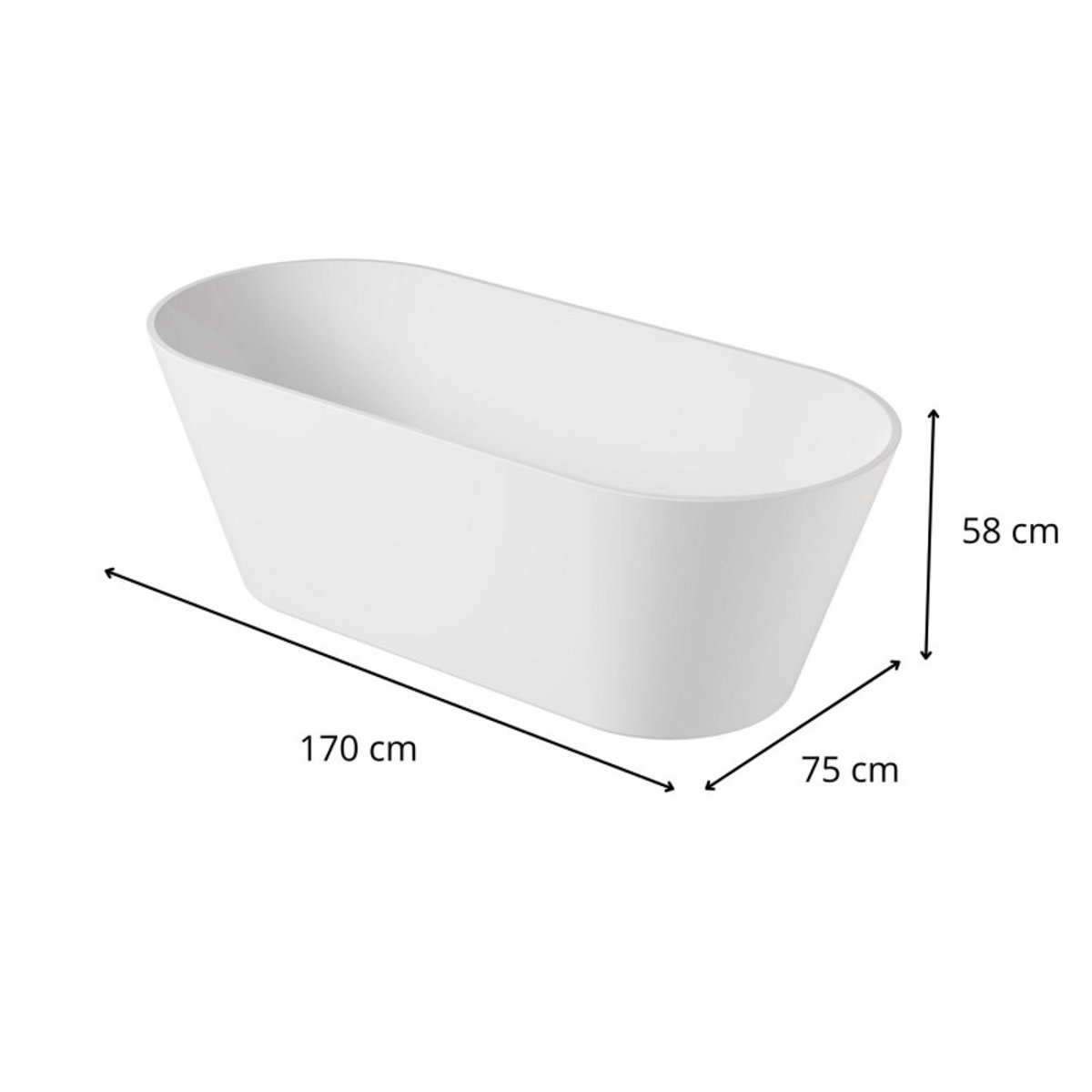 Baignoire îlot en acrylique Lucite blanche 170cm SERENA couleur unique, MOB IN