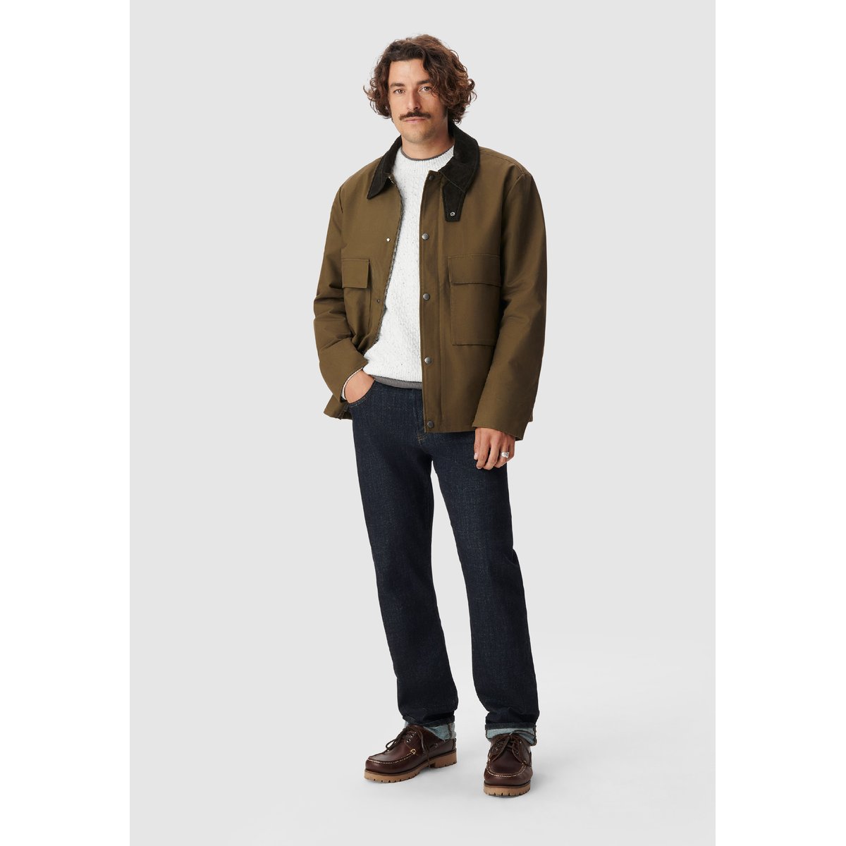 Veste multi poches col velours vert kaki, IKKS