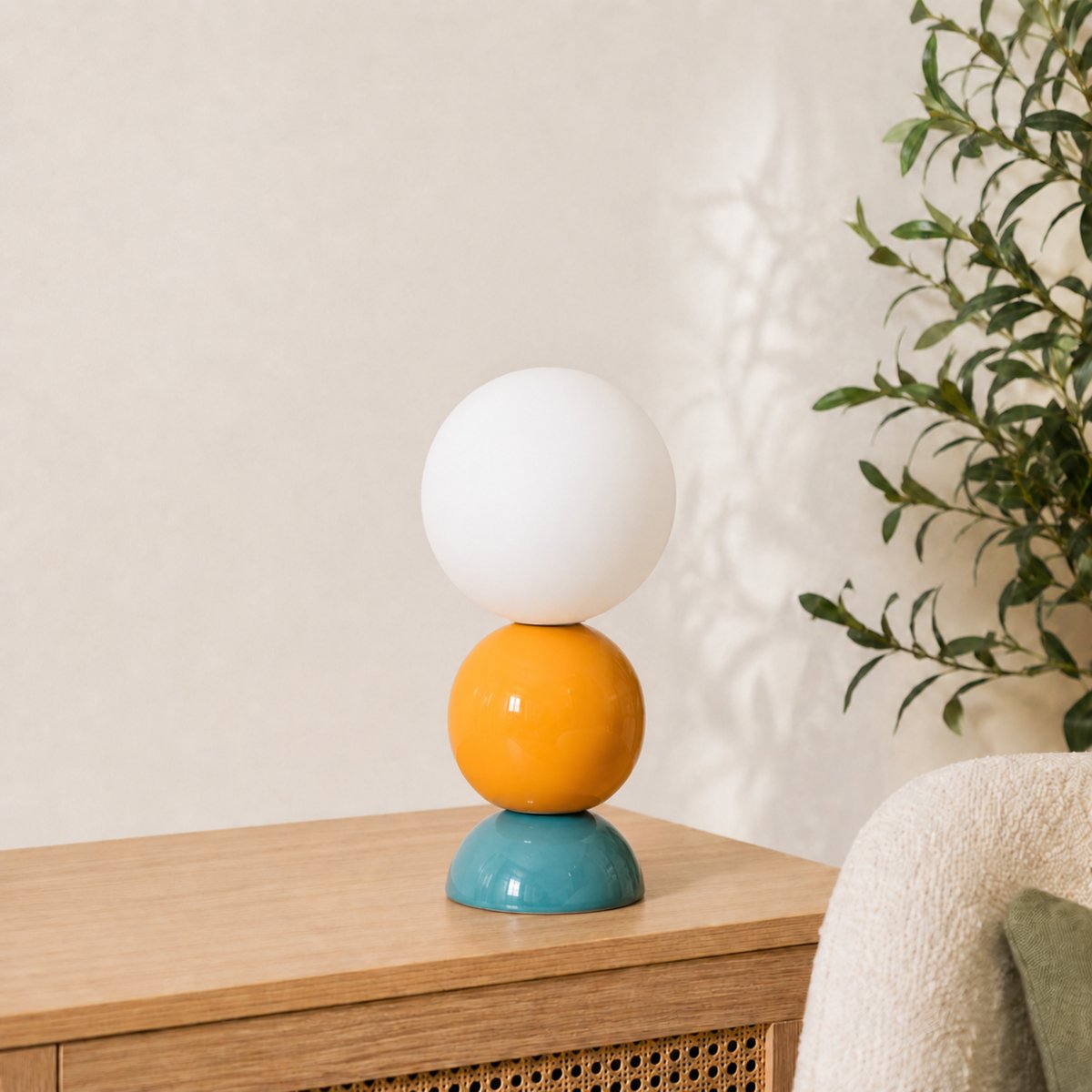Lampe à poser en céramique - PILI bleu et jaune, MAISON PAVANE
