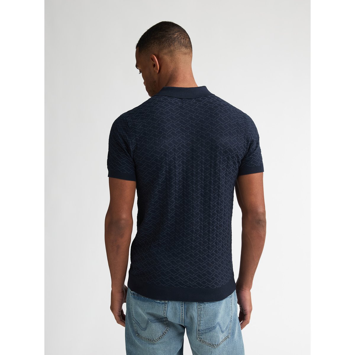 Pull Polo en maille cactus bleu navy blue, PETROL INDUSTRIES