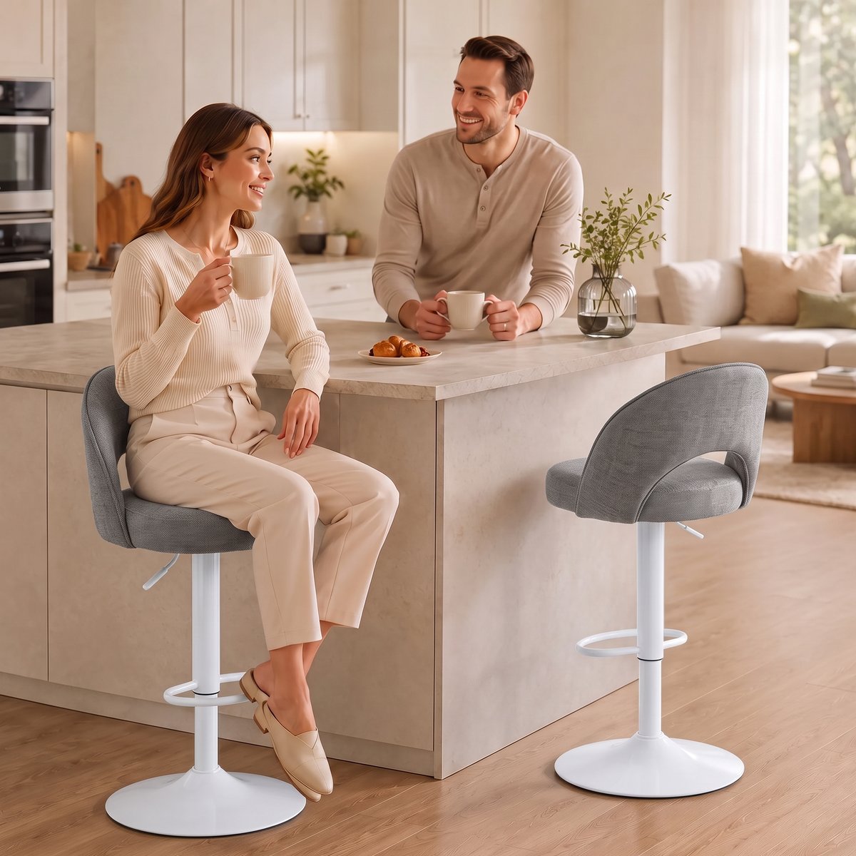 Tabouret de bar Chenille (100 % polyester) gris, noir, HOMCOM