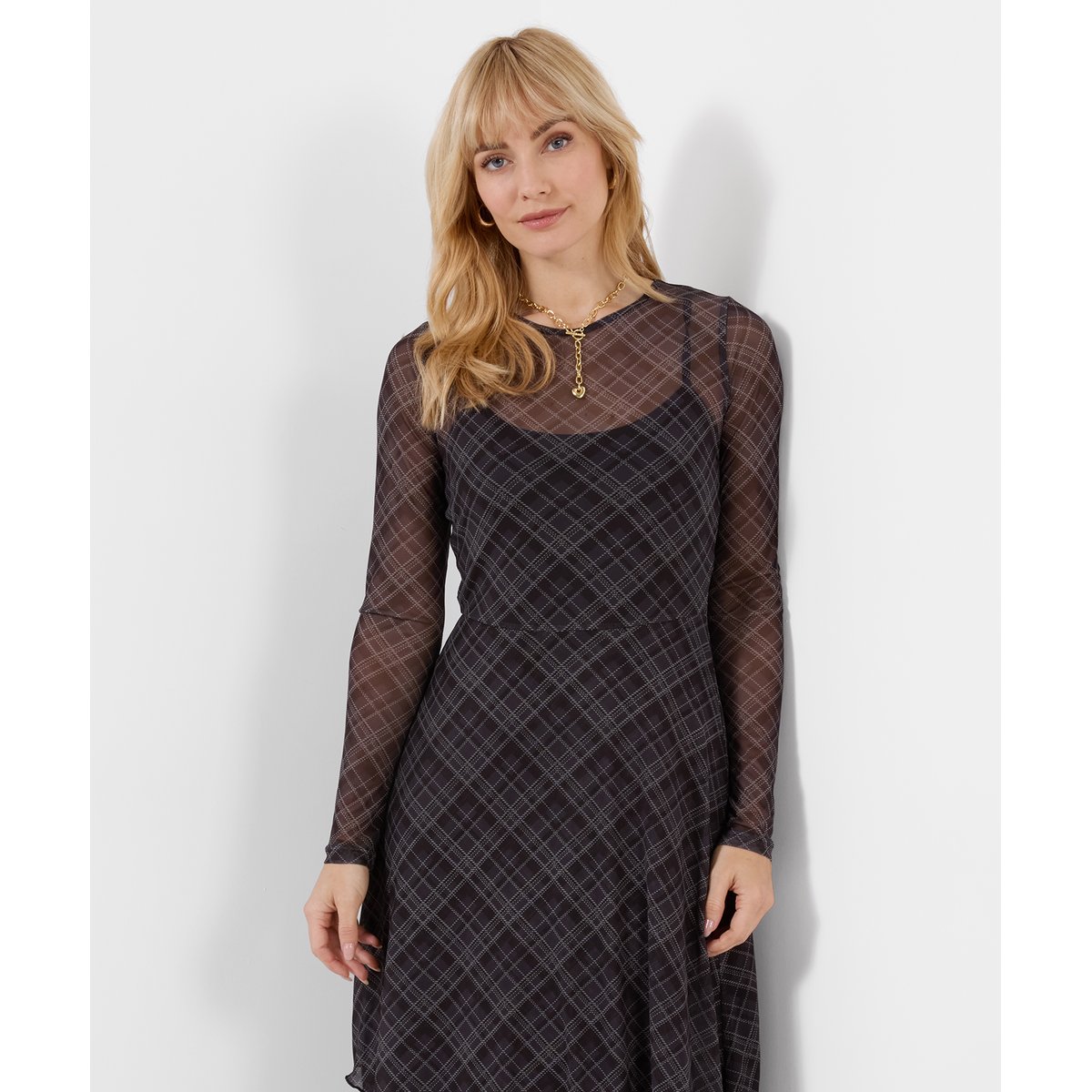 Robe en Mesh à Carreaux et Ourlet Plongeant Roxy gris, JOE BROWNS