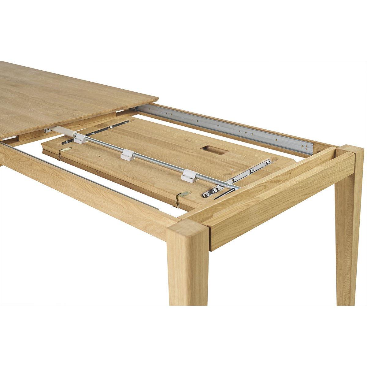 Table à manger rectangulaire extensible rallonge intégrée en bois clair chêne massif L160-245 cm NELYA bois brut, MILIBOO