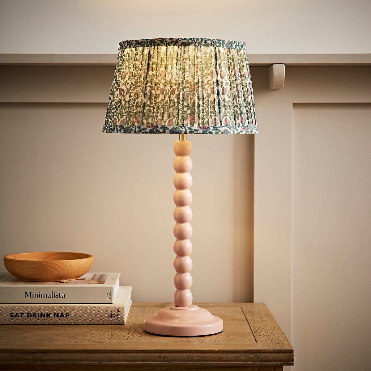 Bobbie Painted Bobbin Table Lamp with Floral Pleated Shade pink, SO'HOME