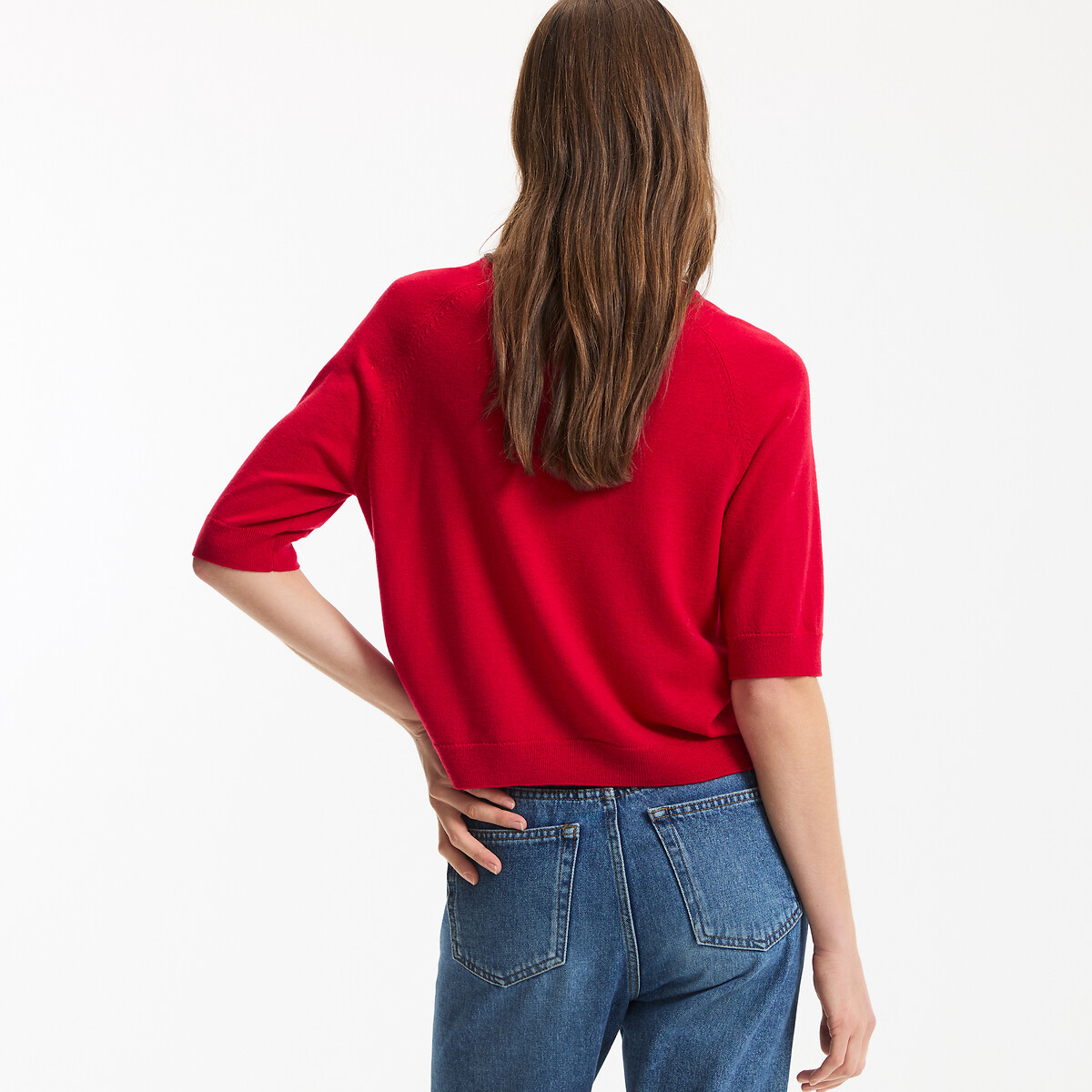 Maglione girocollo 100% lana, maniche corte rosso, LA REDOUTE COLLECTIONS