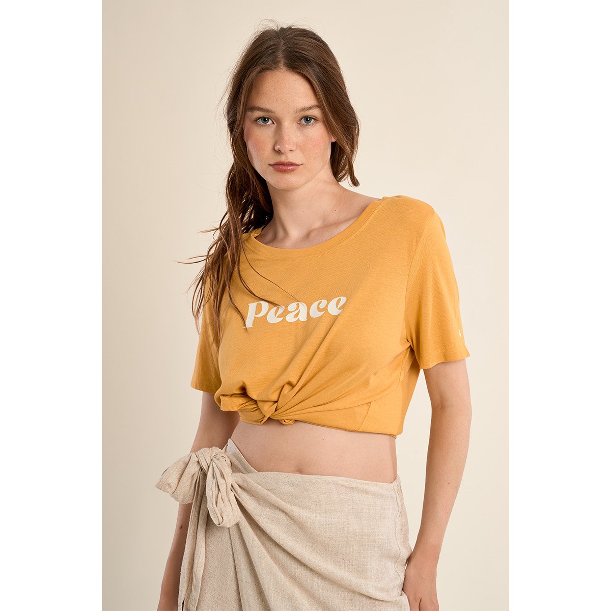 T-shirt en coton "Peace" mango yellow, MOLLY BRACKEN