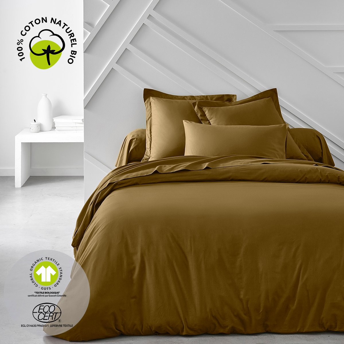 Drap housse 2 personnes uni coton grand bonnet ORGANIC marron, TODAY