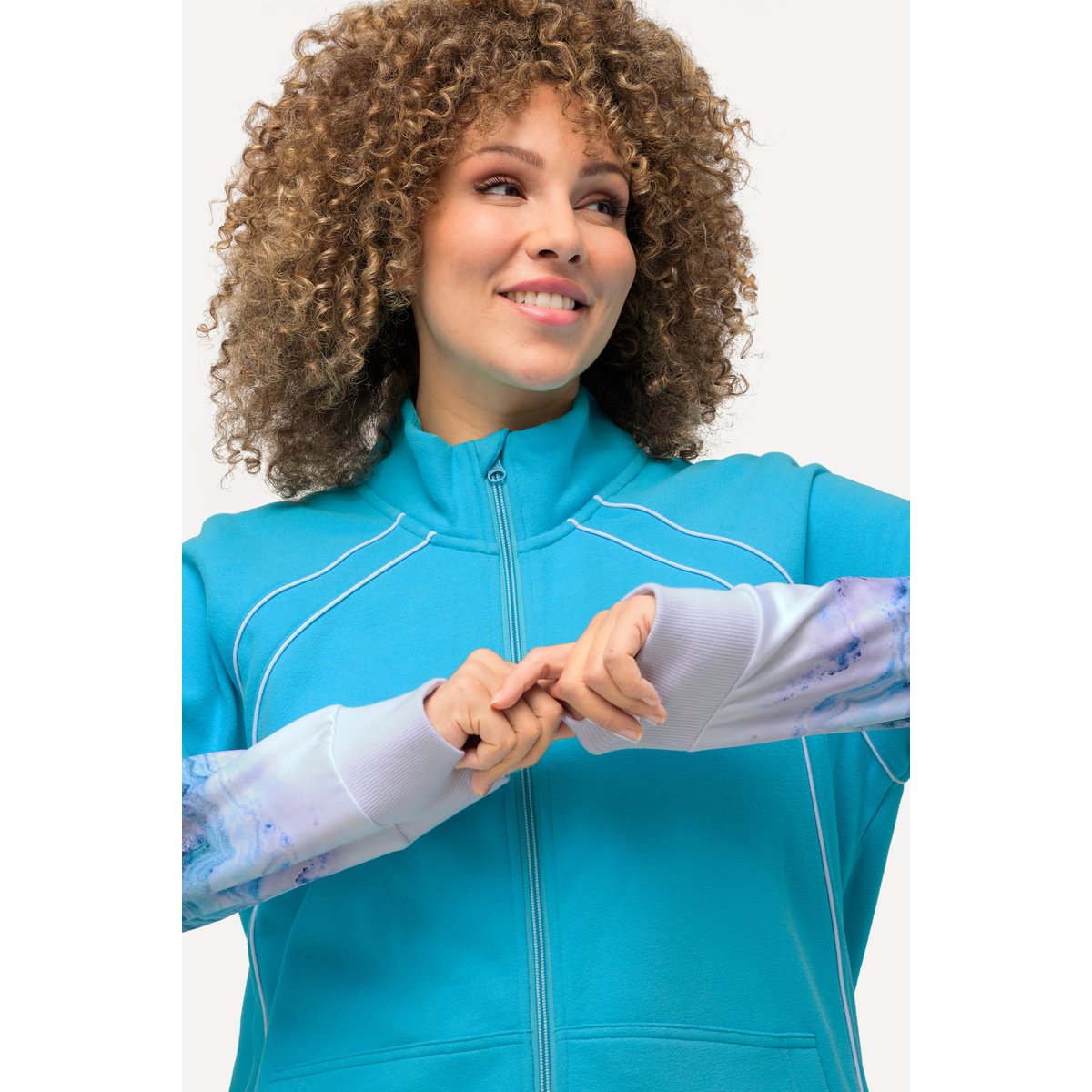 Veste en molleton à col montant turquoise clair, ULLA POPKEN