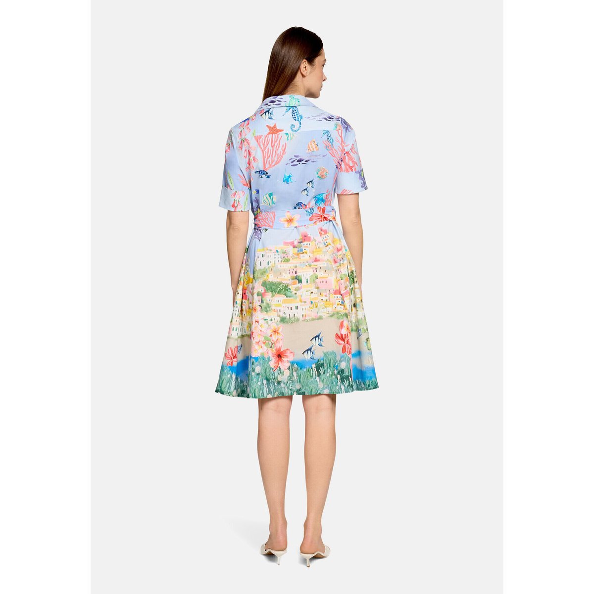 Robe-chemisier à patte de boutonnage light blue/red, VERA MONT