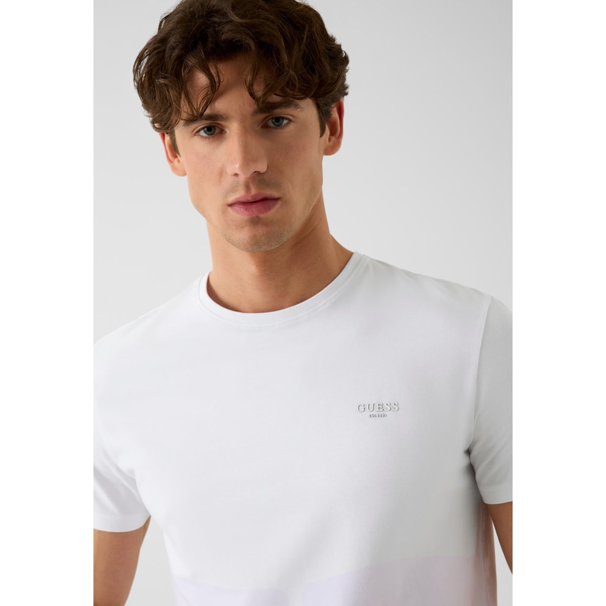 T-Shirt En Mélange De Coton blanc, GUESS