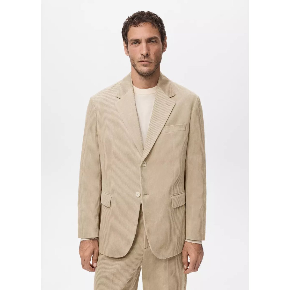 Blazer regular-fit velours côtelé beige, MANGO MAN