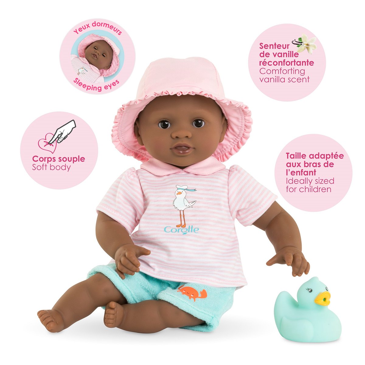 Poupon Bébé Bain Alyzée - Canard rose, COROLLE