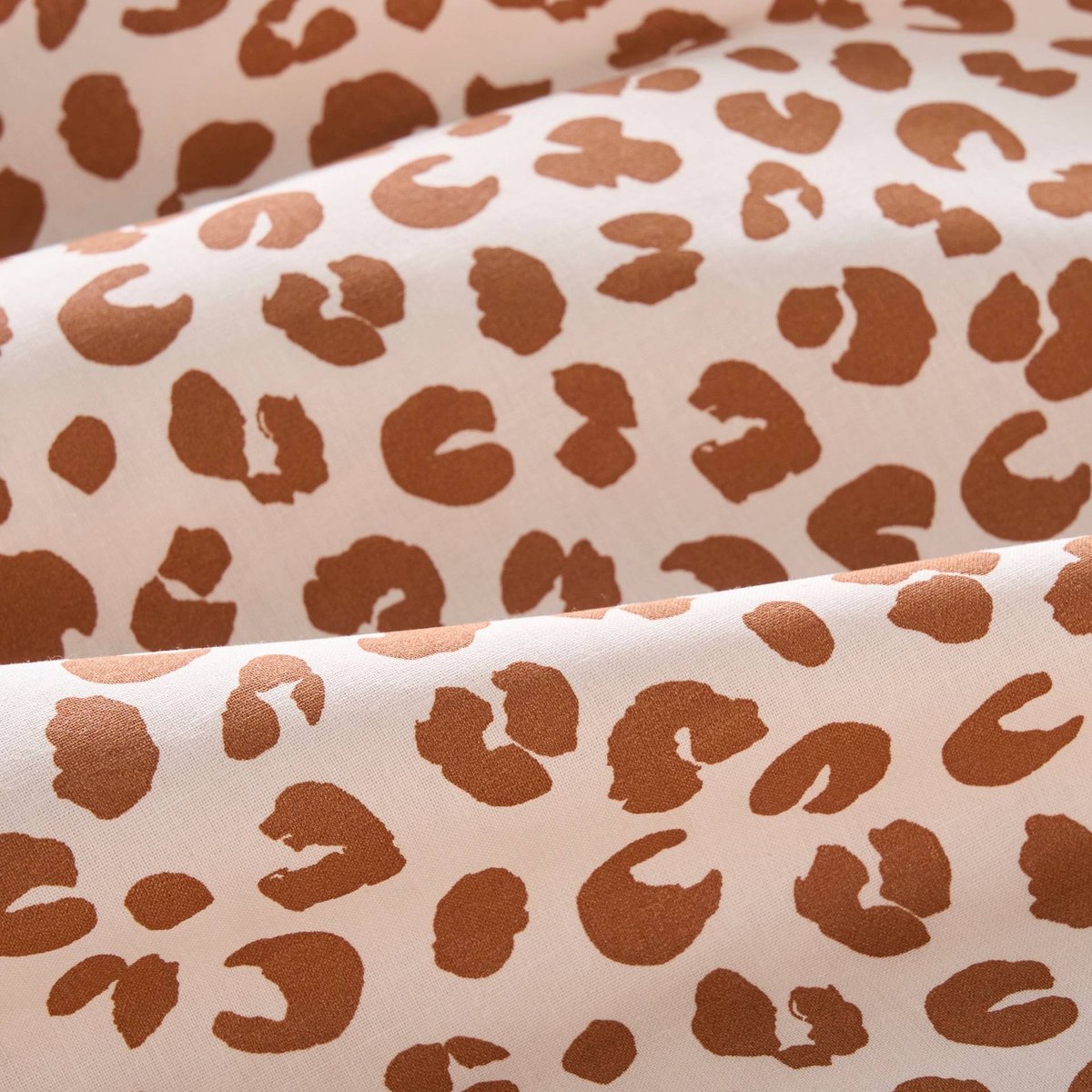 Lot housse de couette et 2 taies carrée 63x63cm imprimée léopard , 100% coton bio GOTS pecan, MONOPRIX