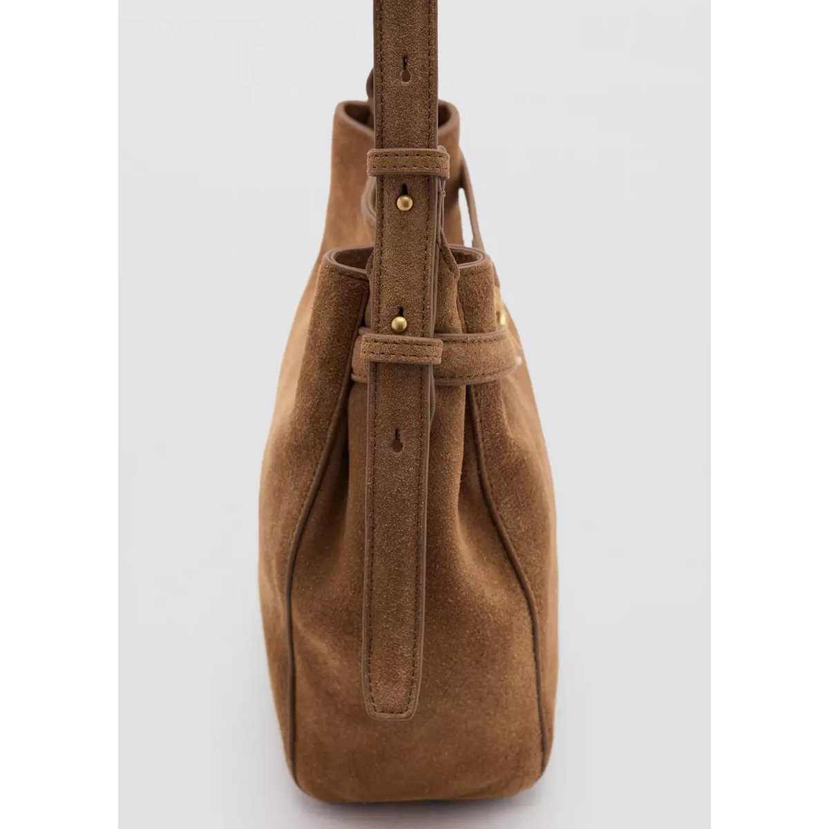 Sac seau en cuir suédé avec détail équestre marron moyen, MANGO