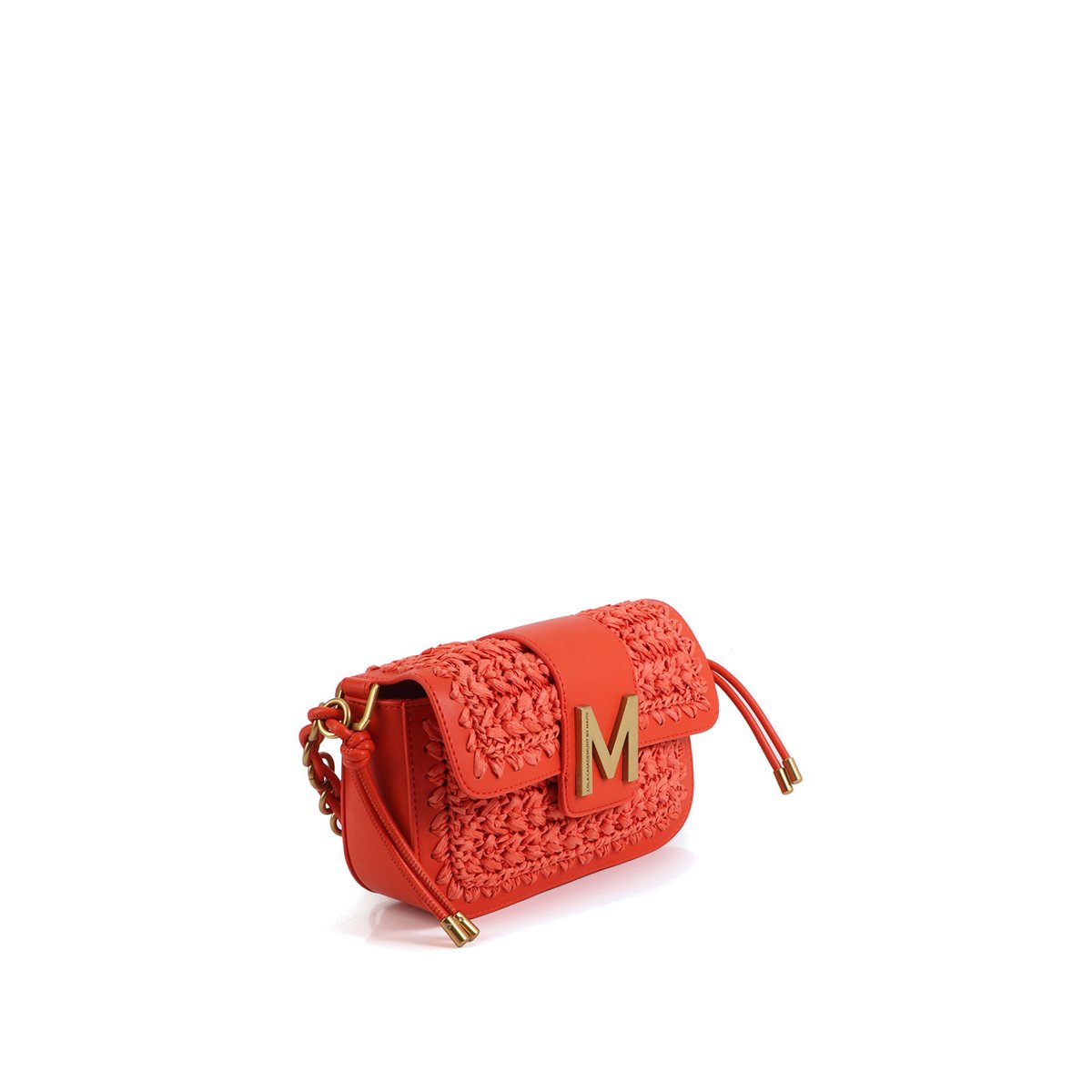 Sac bandoulière effet raphia et effet cuir corail, LOLA CASADEMUNT