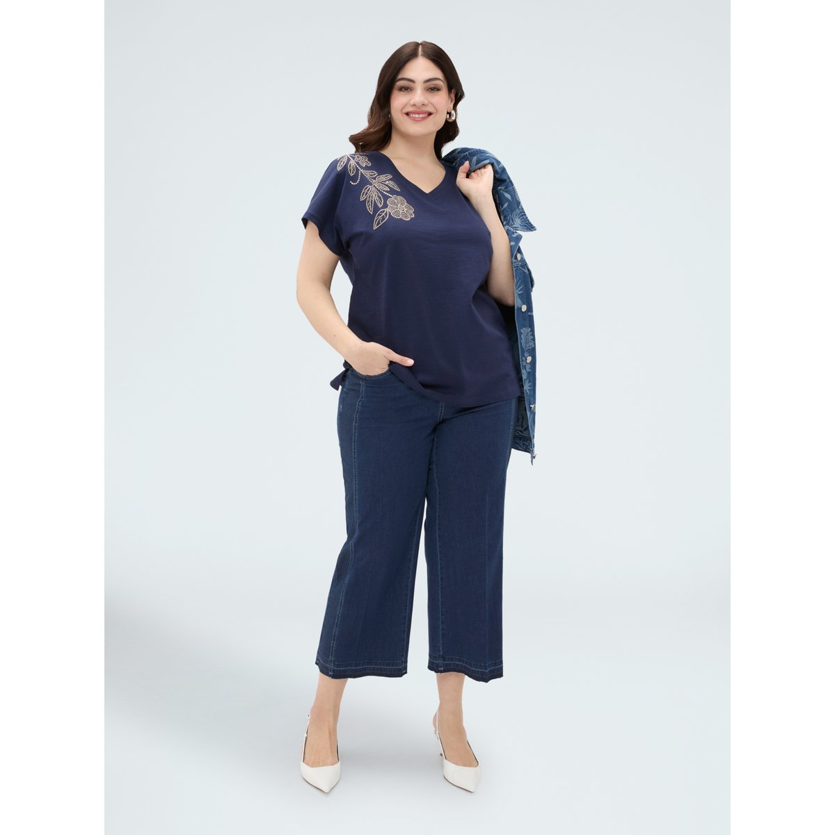 T-shirt avec application florale bleu, FIORELLA RUBINO