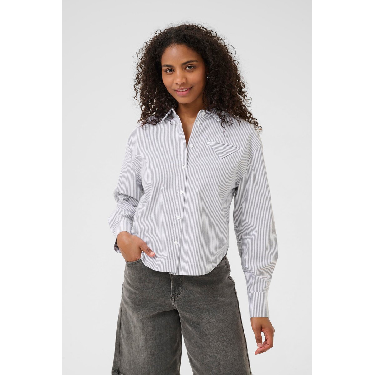 Chemise à manches longues blanc noir white/blanc oxford stripe, KAFFE