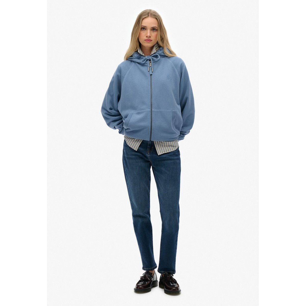 Sweat à capuche Studios coupe décontractée bleu marée, SUPERDRY