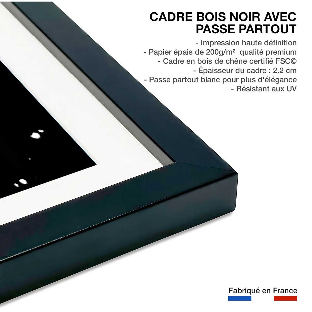 Affiche Trait épreuve négative affiche + cadre en bois - noir, HEXOA