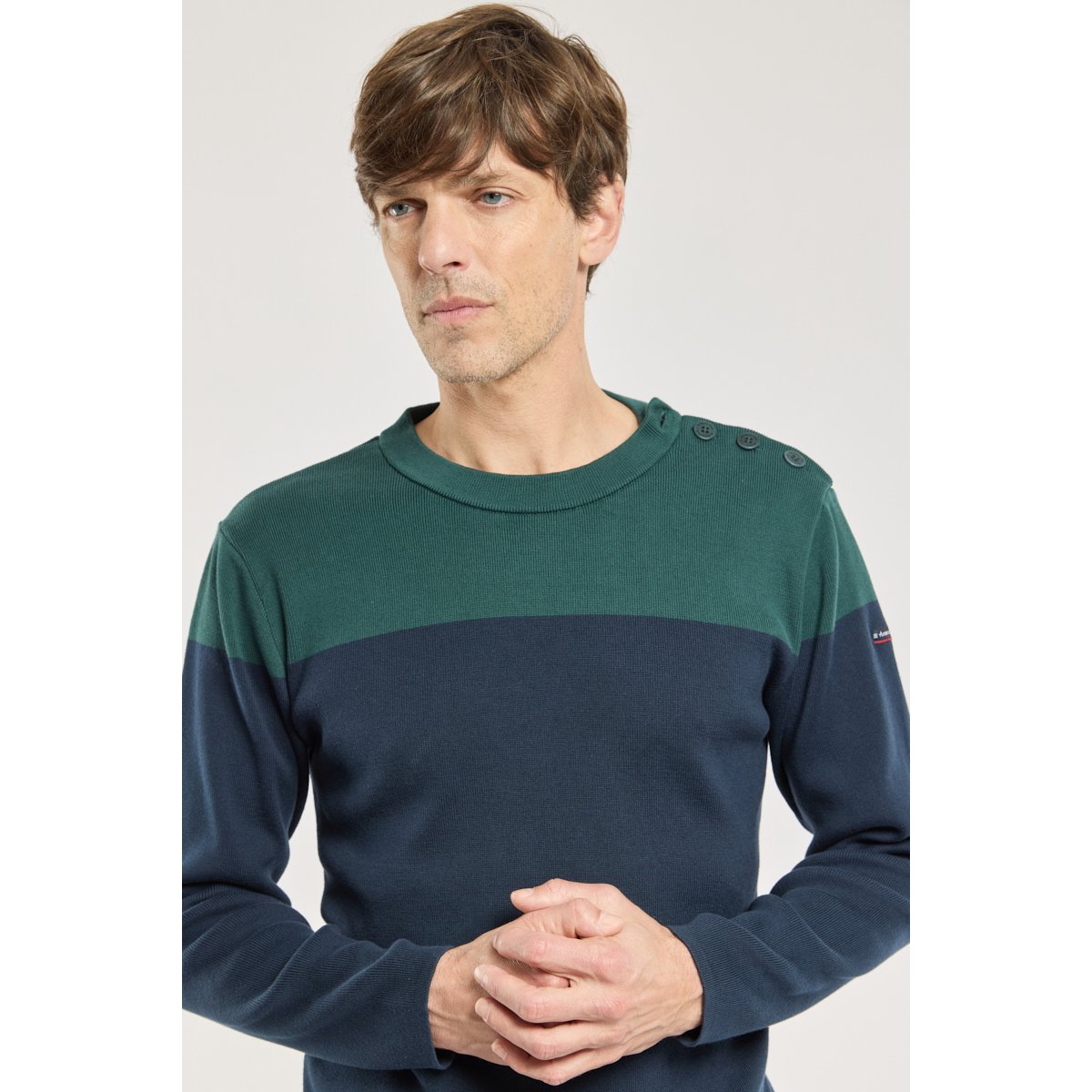 Pull marin bicolore - coton dark storm/marine deep, ARMOR-LUX