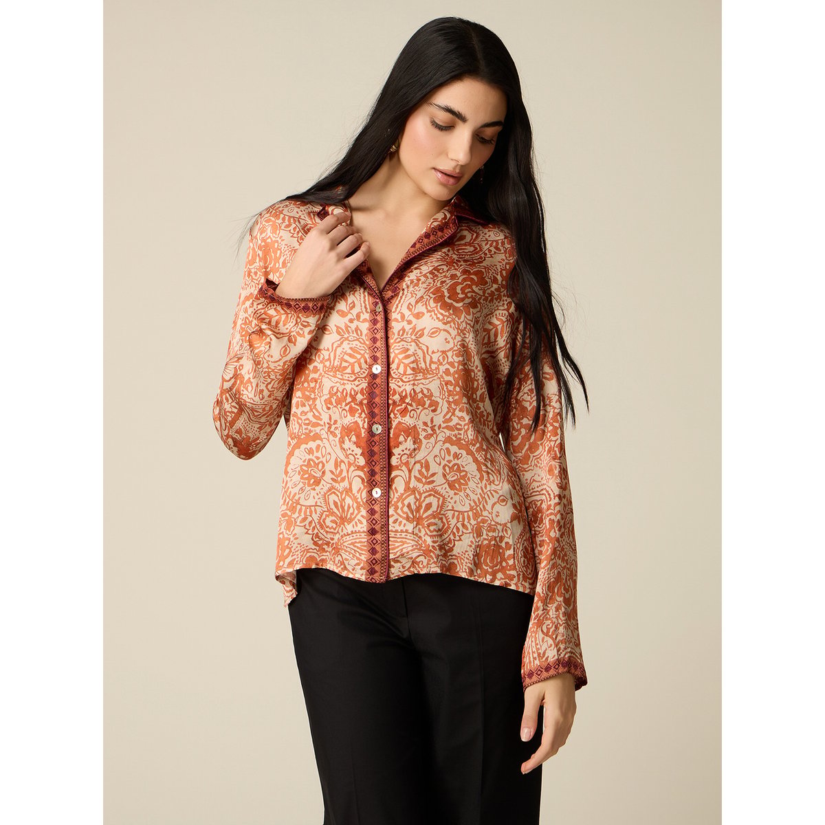 Chemise fantaisie orange soleil, OLTRE