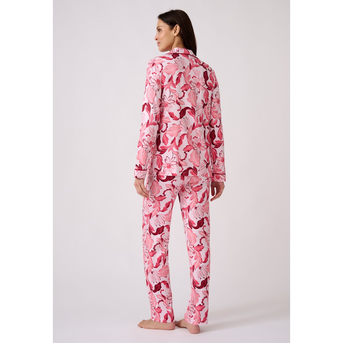 Pyjama boutonné tissu satiné rose fleuri, DAMART