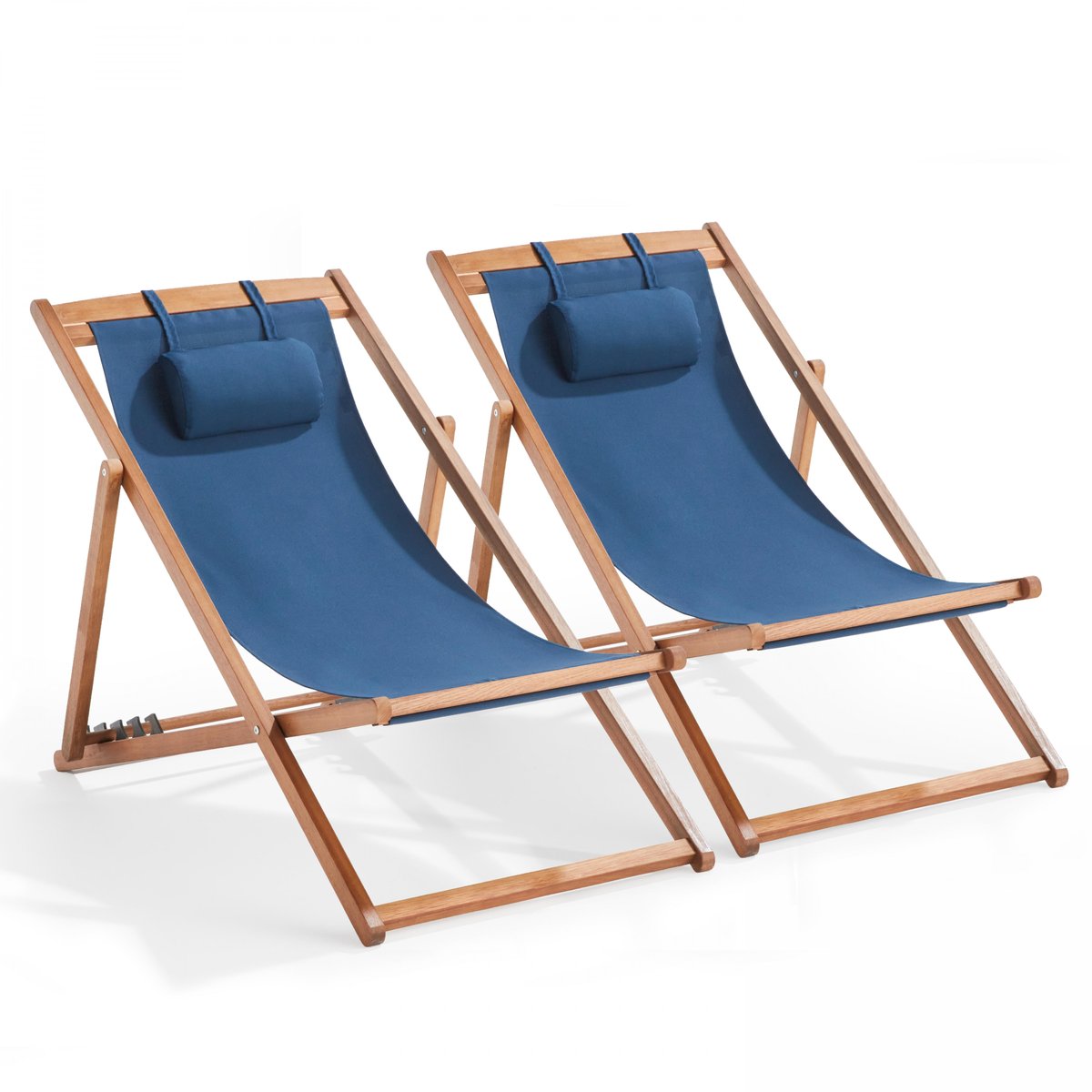 Lot de 2 chiliennes en bois eucalyptus, SOCOA bleu pacific, OVIALA
