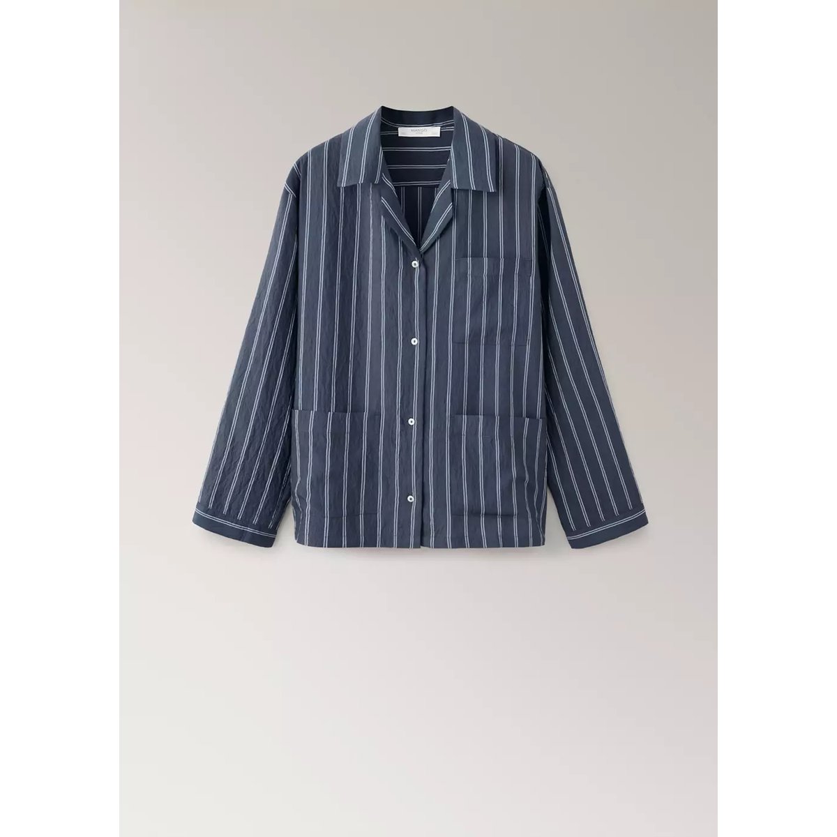 Chemise de pyjama à rayures avec poche avant bleu marine, MANGO