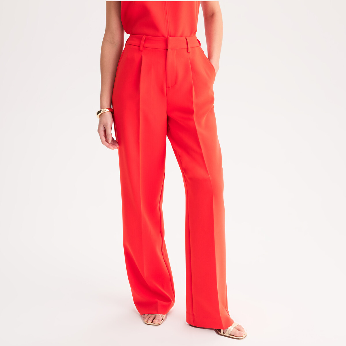 Pantalon loose, large, taille haute corail, ANNE WEYBURN