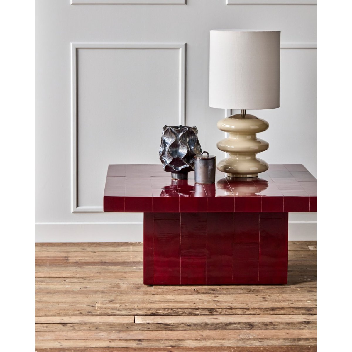 Table basse en bois laqué Brick 100x100 cm rouge, HOUSE DOCTOR