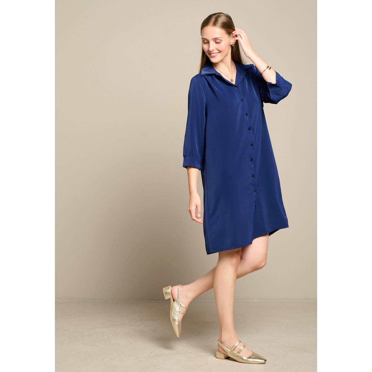 Robe chemise ceinturée bleu marine, LOLALIZA