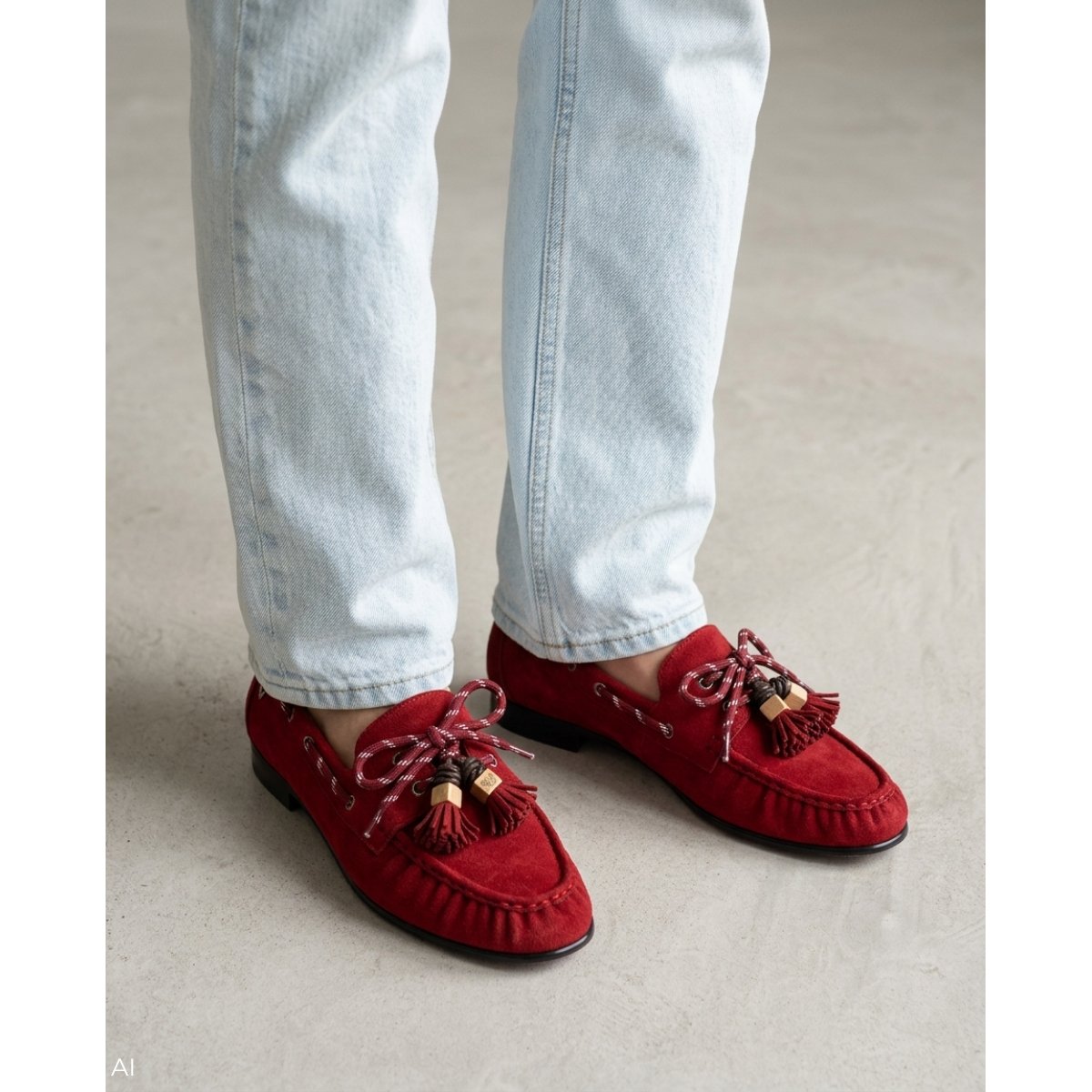 Mocassins cuir Baracchini red, MARTINELLI