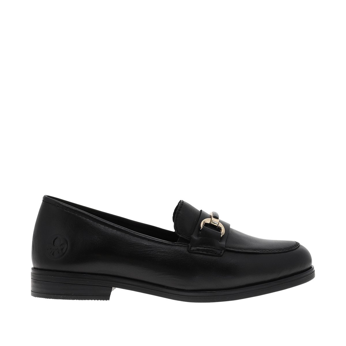 Mocassins en cuir noirs avec un talon décroché bas et des soufflets élastiqués noir, RIEKER