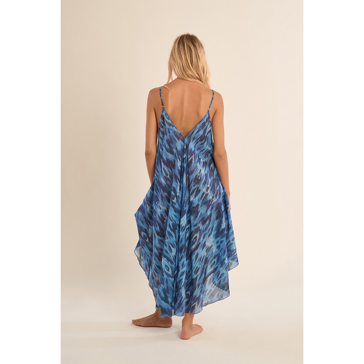 Longue robe fluide en coton, imprimée blue indigo, MOLLY BRACKEN