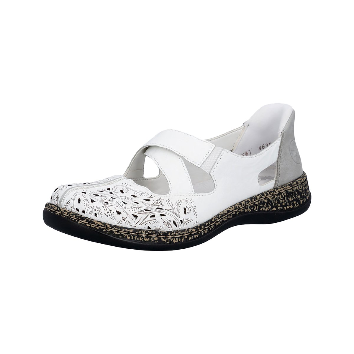 Ballerines emboitant en cuir blanches à talon plat avec des slip-on blanc, RIEKER