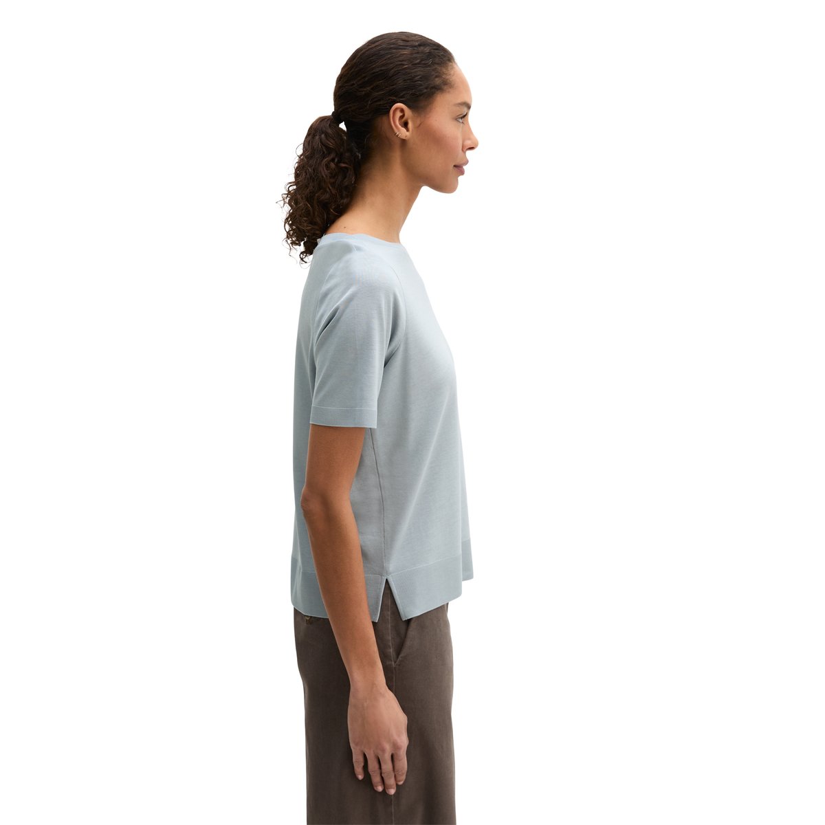 T-shirt de luxe régulier en mélange de TENCEL™ Lyocell et de coton gris, MARC O'POLO