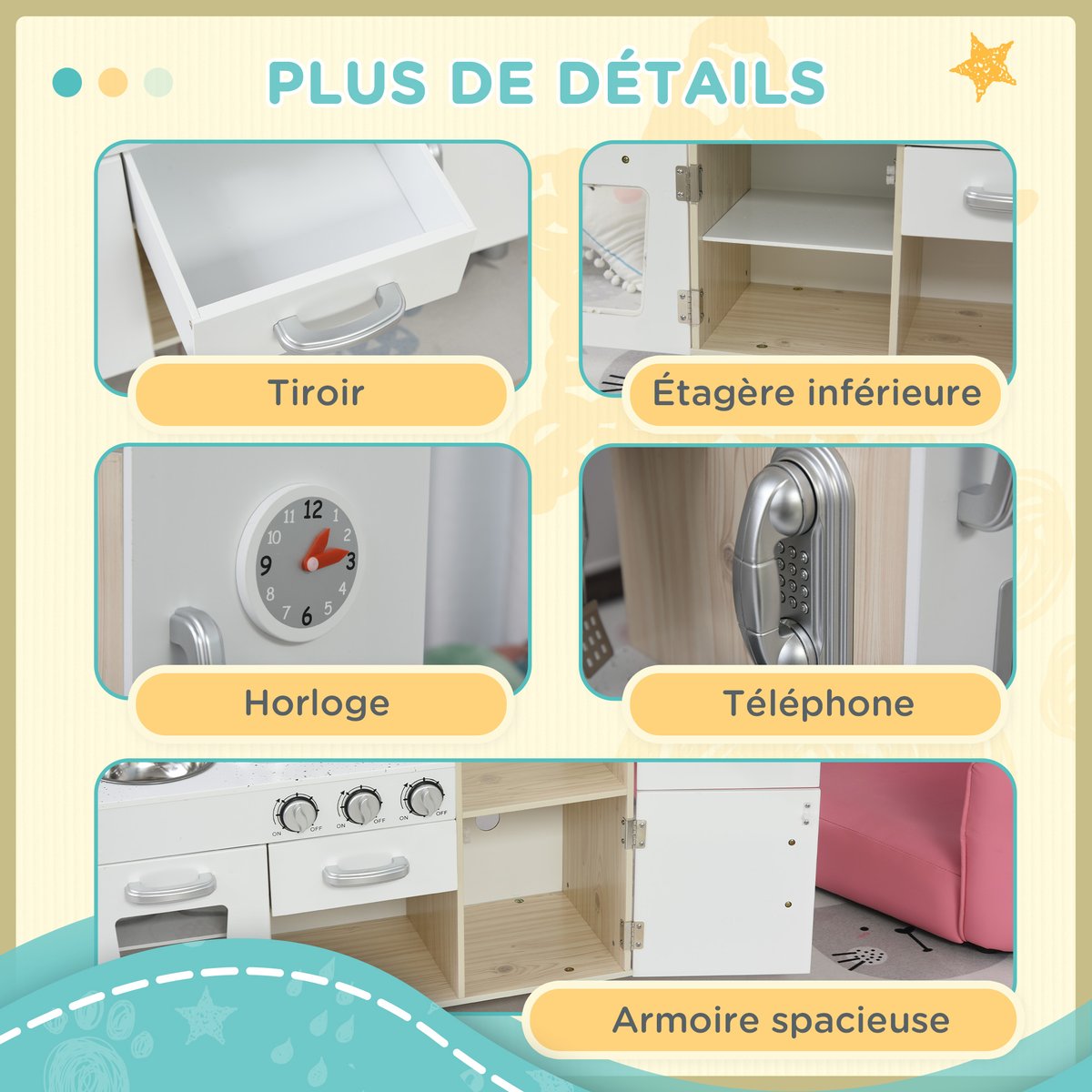 Ensemble de cuisine pour enfants Panneaux MDF blanc, HOMCOM