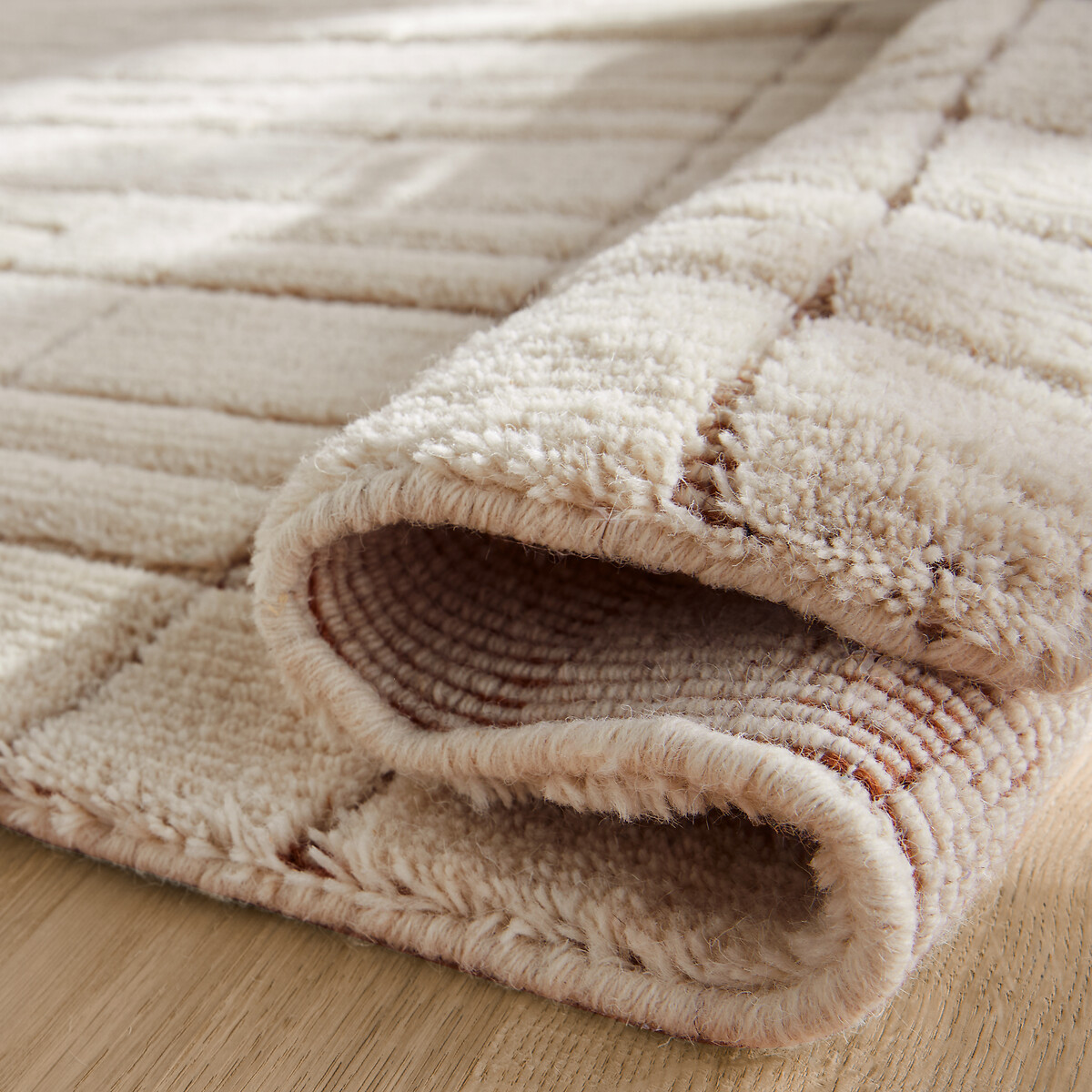 Tapis quadrillé en pure laine, noué main, Mondria ecru, AM.PM