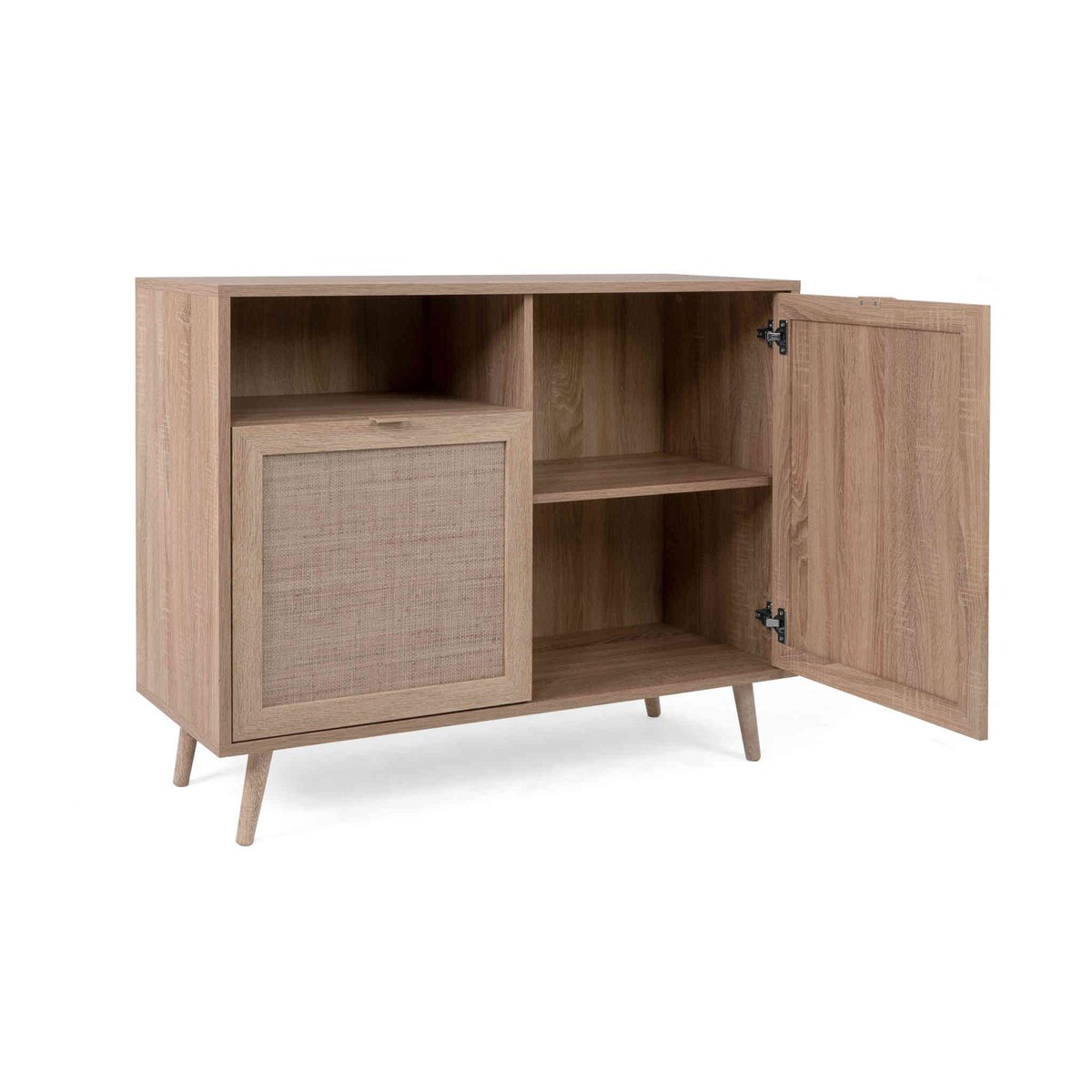 Commode 1 niche 2 portes imprimé cannage bois clair, TERRE DE NUIT