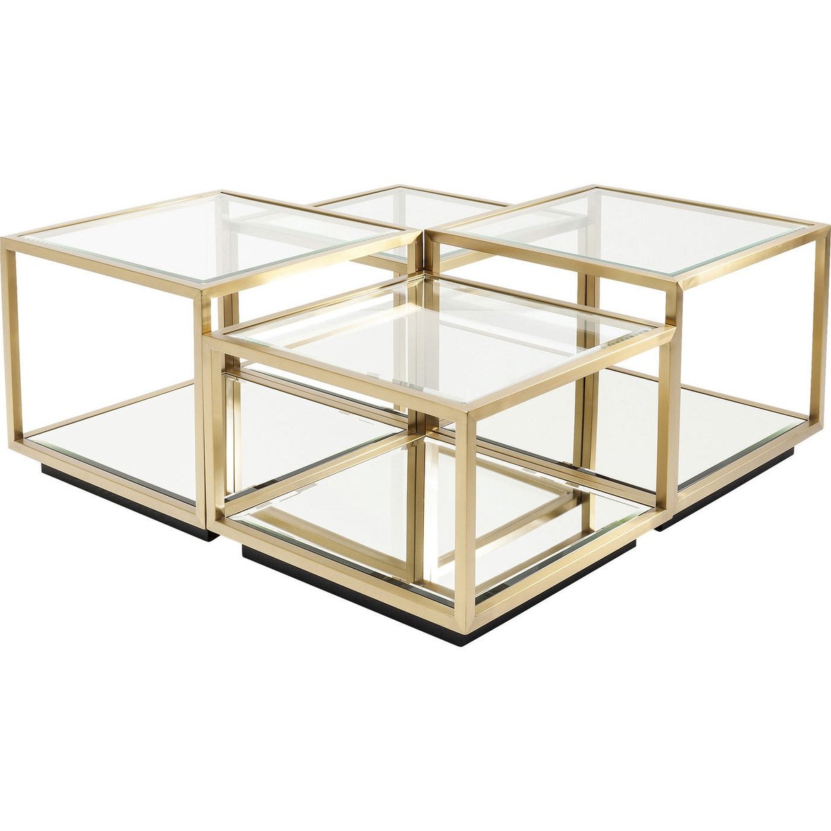 Lot de 4 tables basses en verre et acier, LUIGI or, KARE DESIGN