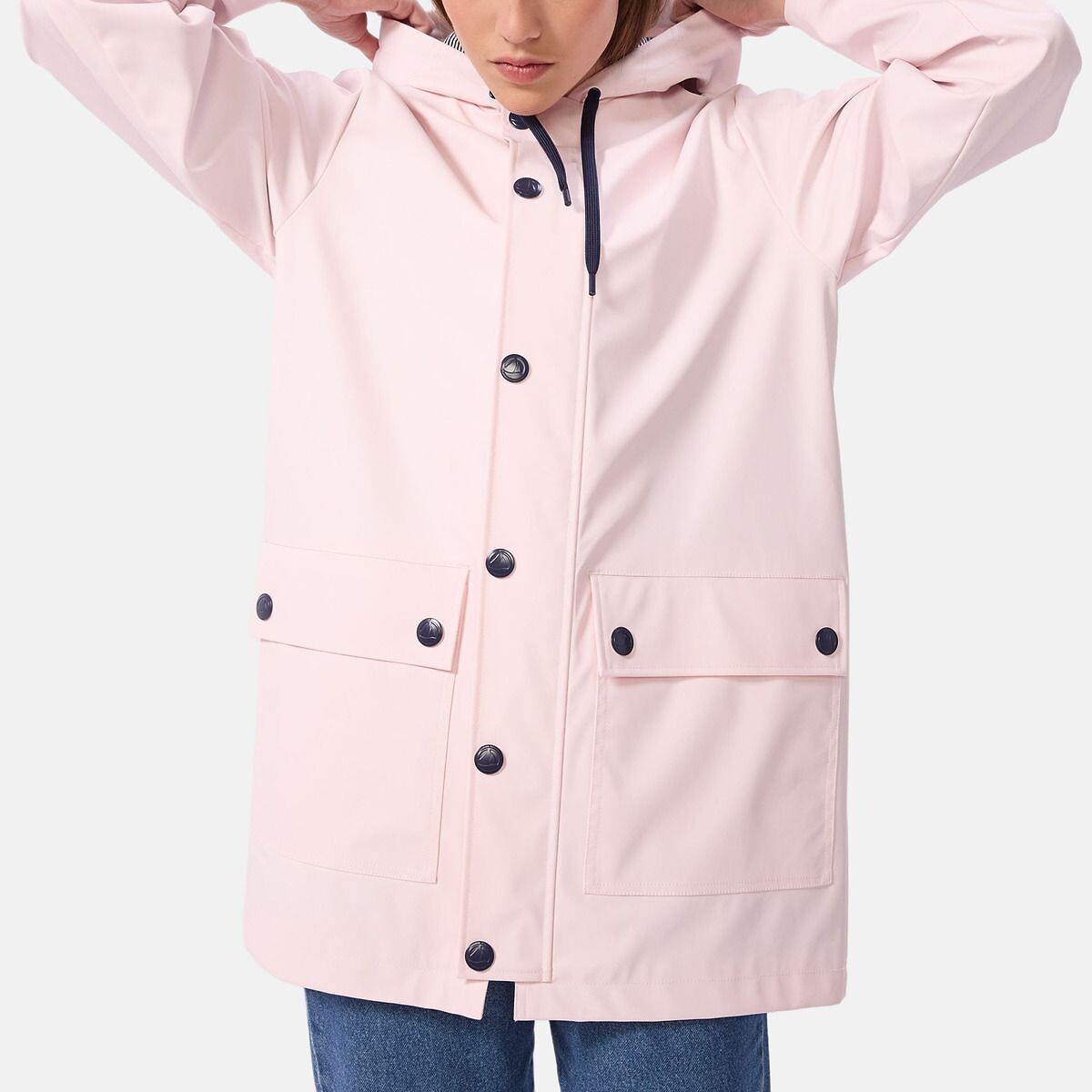Ciré zippé mi-long à capuche rose clair, PETIT BATEAU