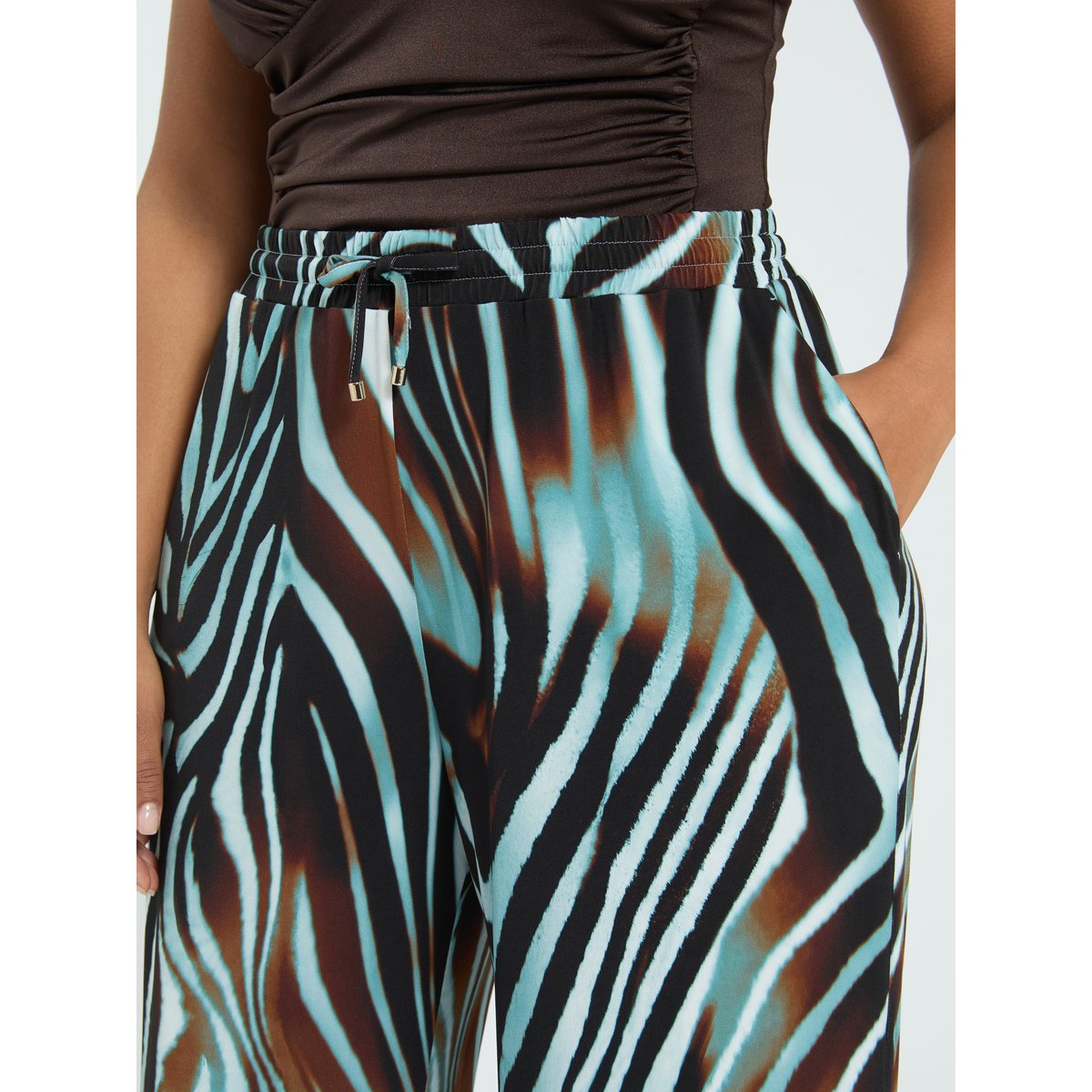 Pantalon palazzo zébré marron, FIORELLA RUBINO