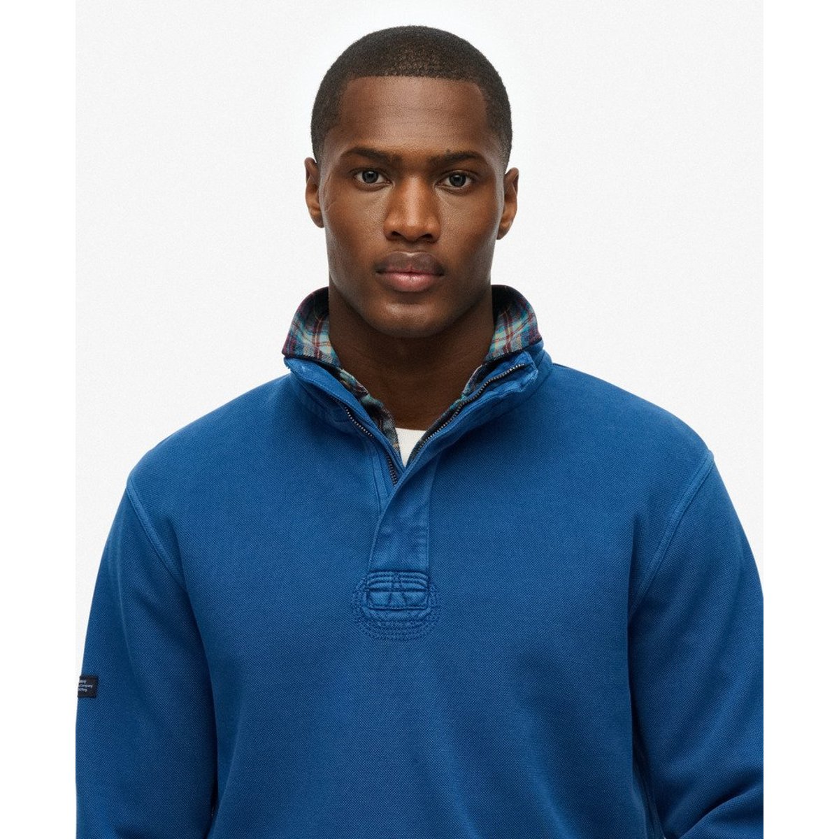 Sweatshirt Demi-Zip Piqué Classique en Coton bleu délavé, SUPERDRY