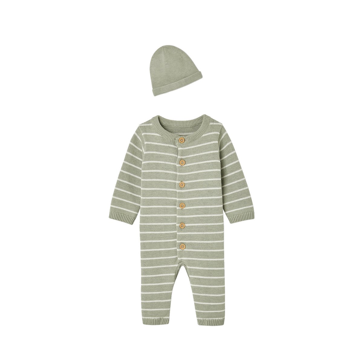 Ensemble combinaison et bonnet vert sauge, VERTBAUDET