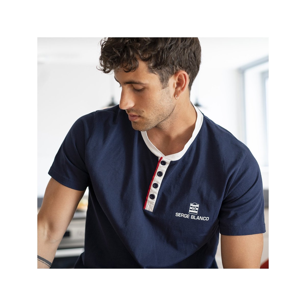 Ensemble Pyjama coton court Vintage bleu/gris/rouge, SERGE BLANCO