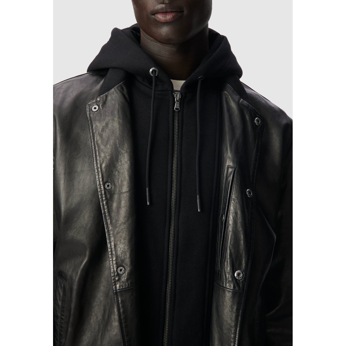 Bomber en cuir à parmenture amovible noir, IKKS
