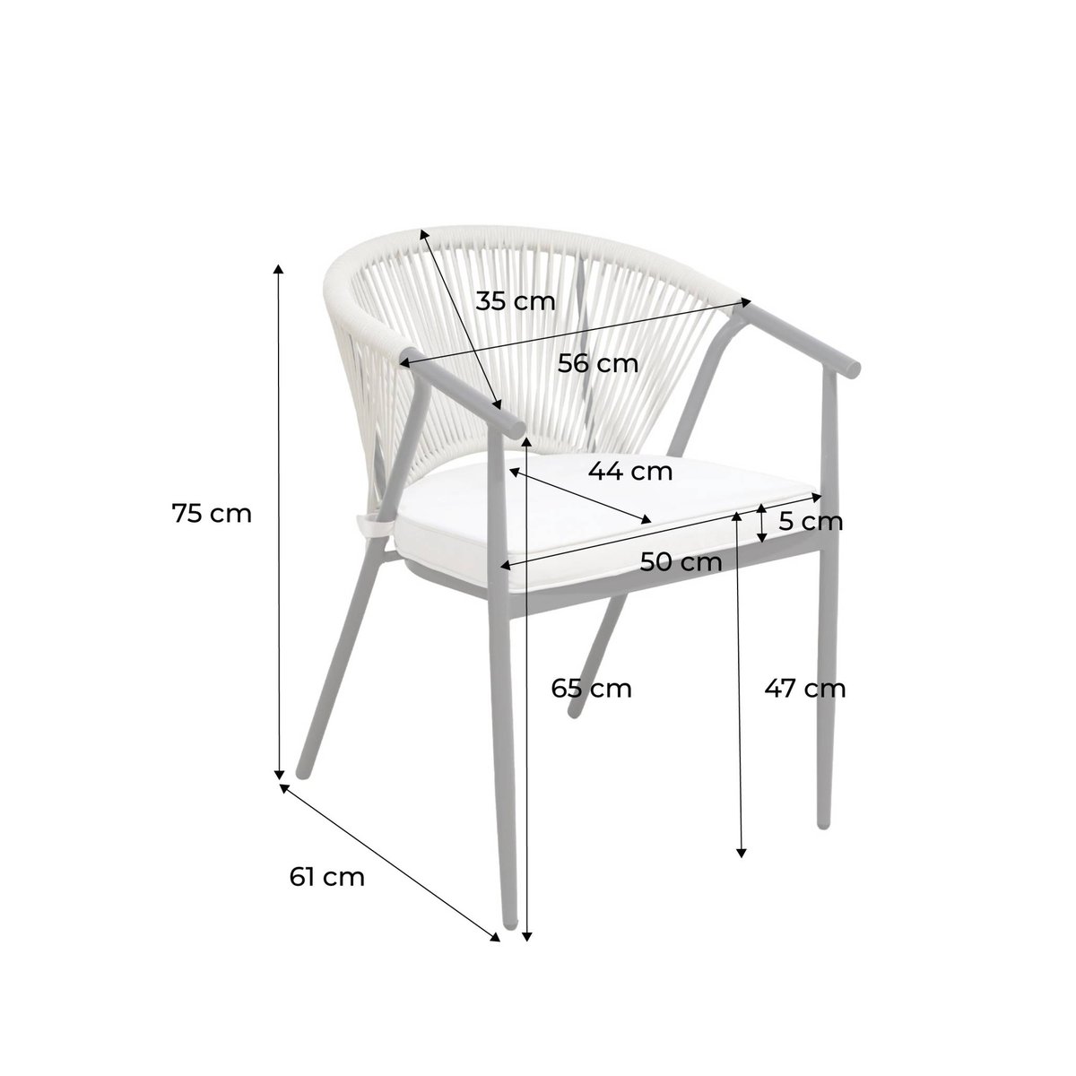 Fauteuil de jardin empilable acier et cordes (lot de 2) LIORA beige, SWEEEK