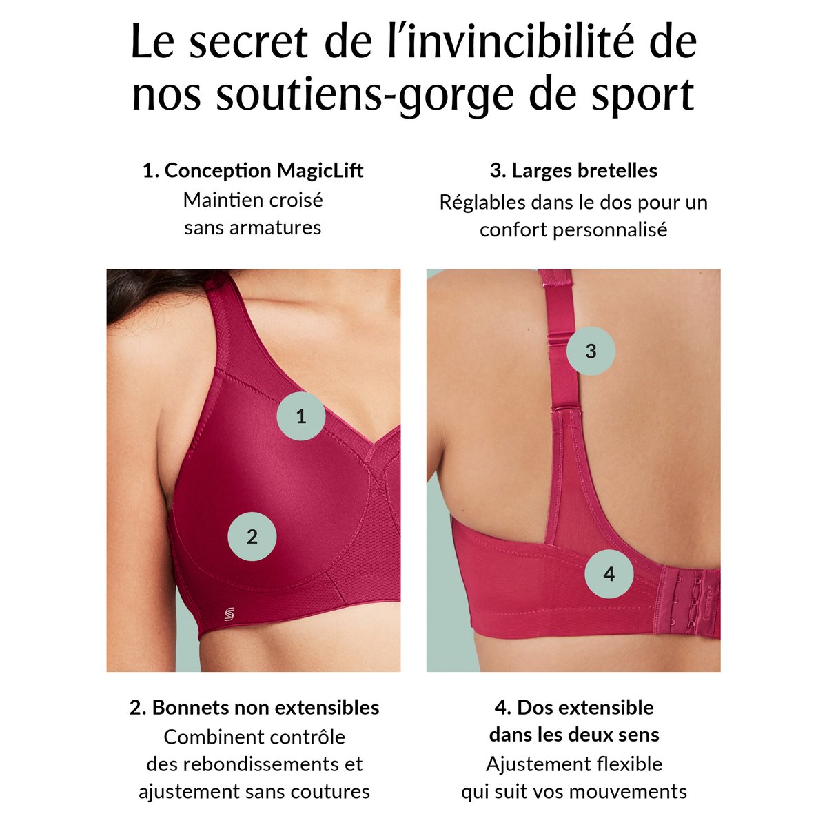 Soutien-gorge de sport, sans armatures, Magic Lift noir, GLAMORISE