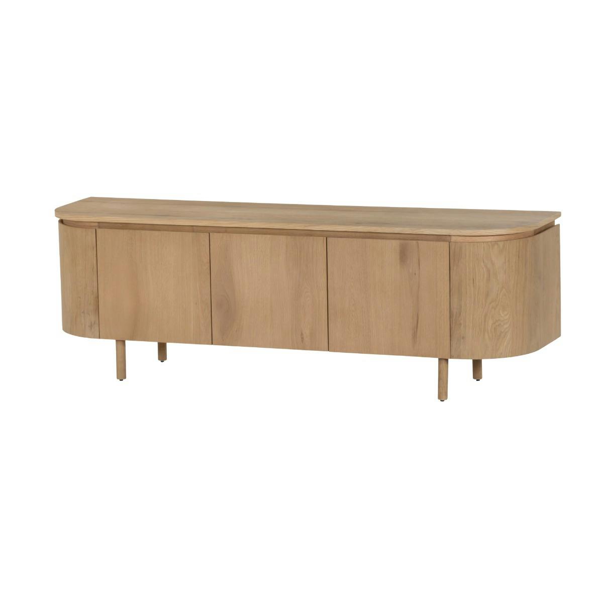 Meuble TV 3 portes en chêne, bords arrondis LOREN bois clair, PIER IMPORT