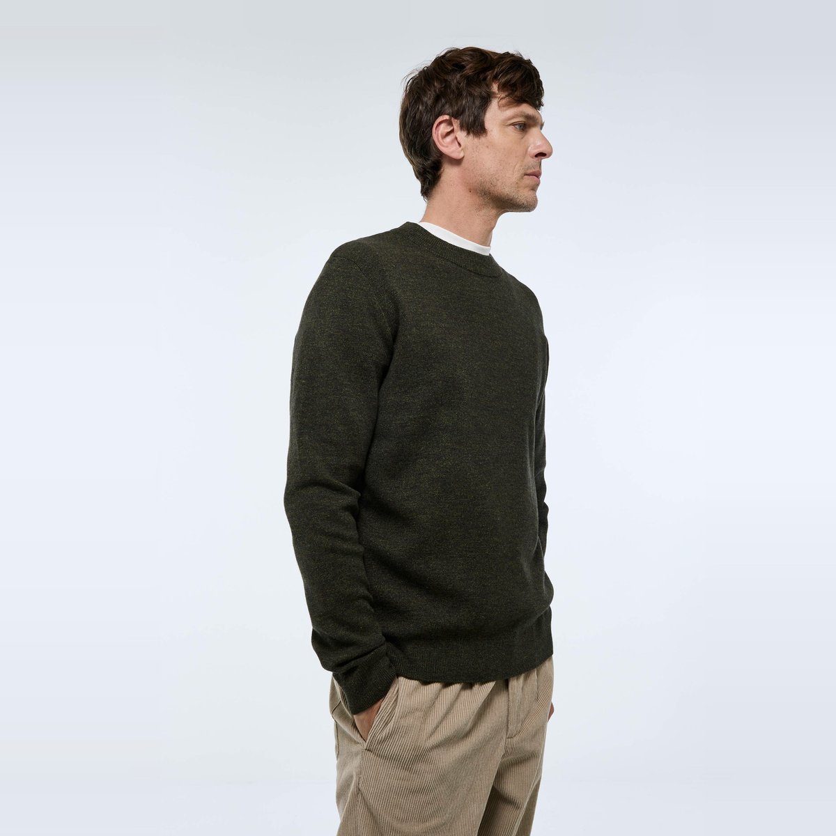 Pull col rond en coton et laine militaire, MONOPRIX